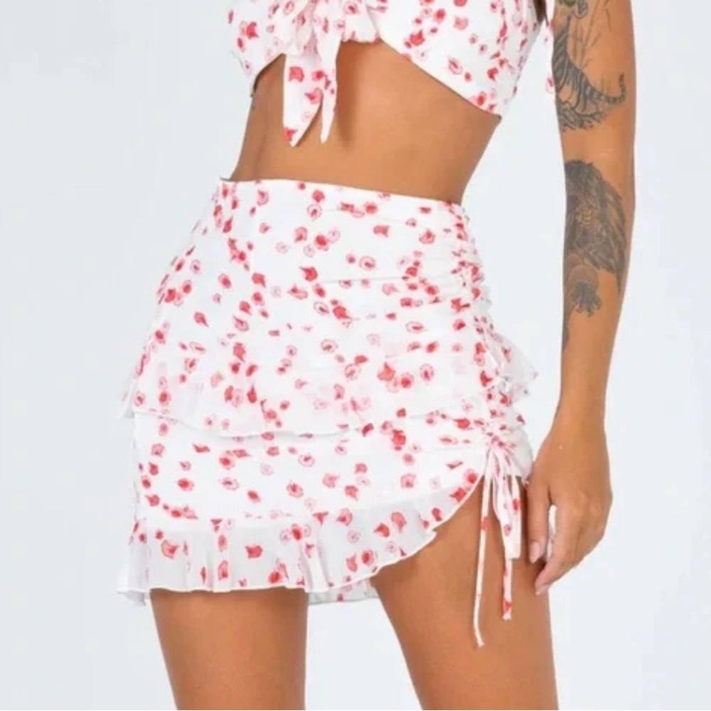PRINCESS POLLY White Cinched High Waist Ruffle Mini Skirt